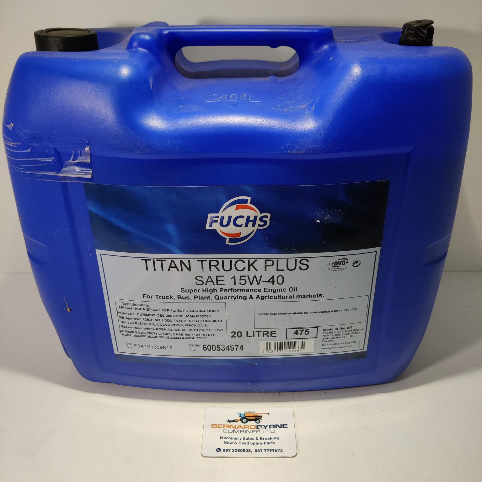 FUCHS TITAN TRUCK PLUS 15w40 OIL Bernard Byrne Combines